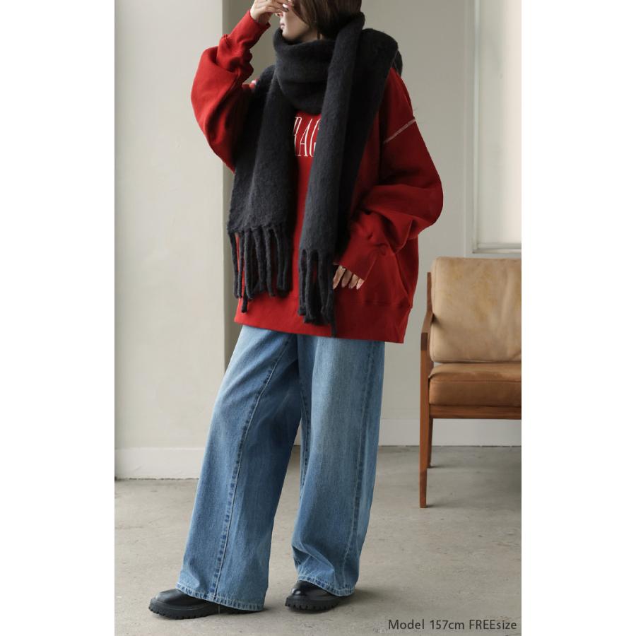 マフラー シャギー フリンジ レディース 無地 ストール ショール ニット 大判 大判マフラー ふわふわ 羽織り物 太 お呼ばれ チクチクしない あったか 防寒 保温 | HUG.U | 08