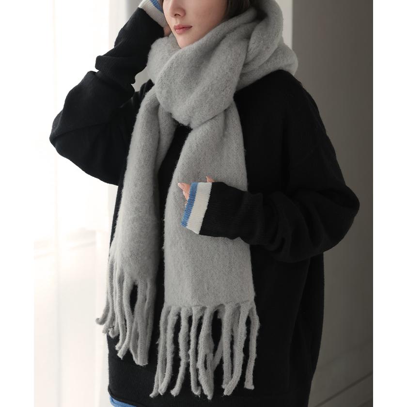マフラー シャギー フリンジ レディース 無地 ストール ショール ニット 大判 大判マフラー ふわふわ 羽織り物 太 お呼ばれ チクチクしない あったか 防寒 保温 | HUG.U | 09