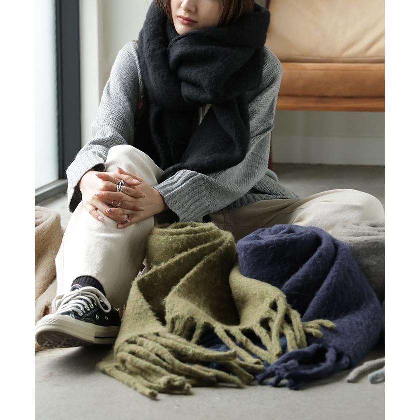 マフラー シャギー フリンジ レディース 無地 ストール ショール ニット 大判 大判マフラー ふわふわ 羽織り物 太 お呼ばれ チクチクしない あったか 防寒 保温 | HUG.U | 10