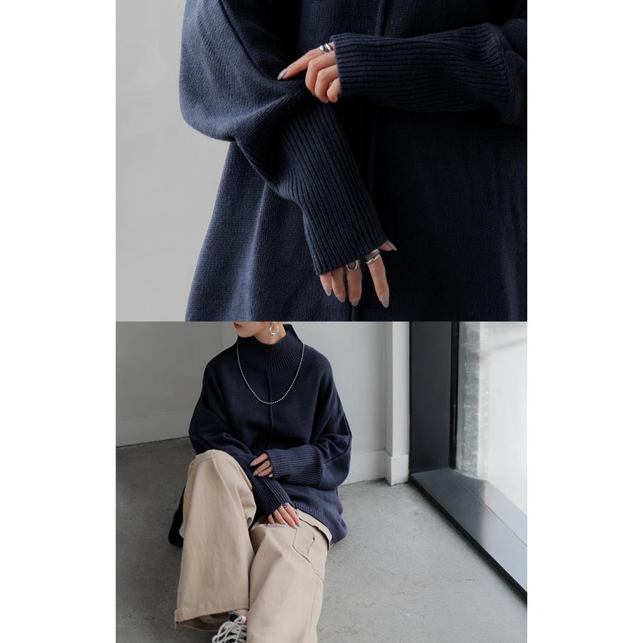 ニット ハイネック ドルマン レディース トップス ロング セーター プルオーバー 長袖 長い ドルマンスリーブ タートルネック リブ 無地 チュニック | HUG.U | 20