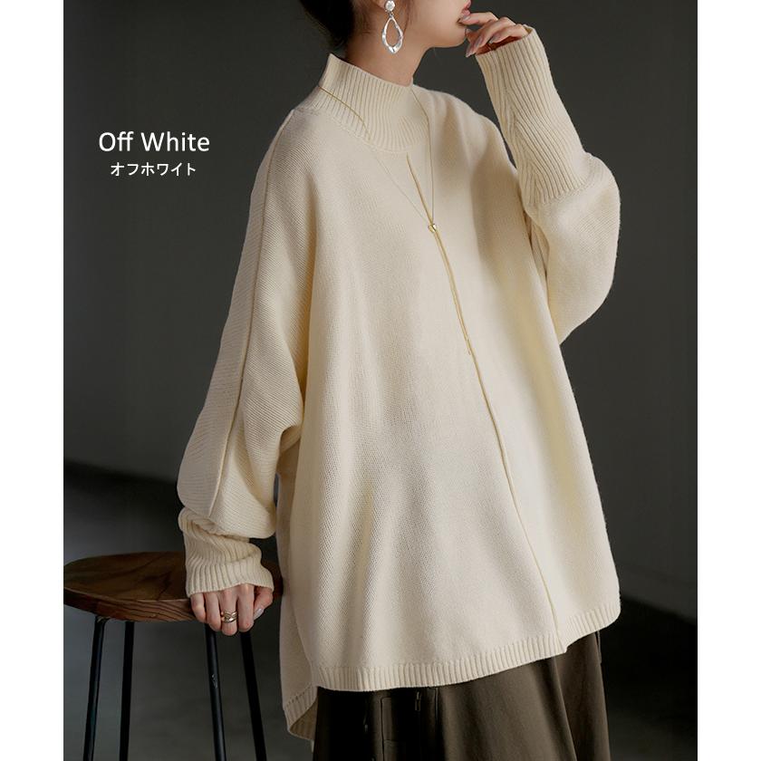 ニット ハイネック ドルマン レディース トップス ロング セーター プルオーバー 長袖 長い ドルマンスリーブ タートルネック リブ 無地 チュニック | HUG.U | 23