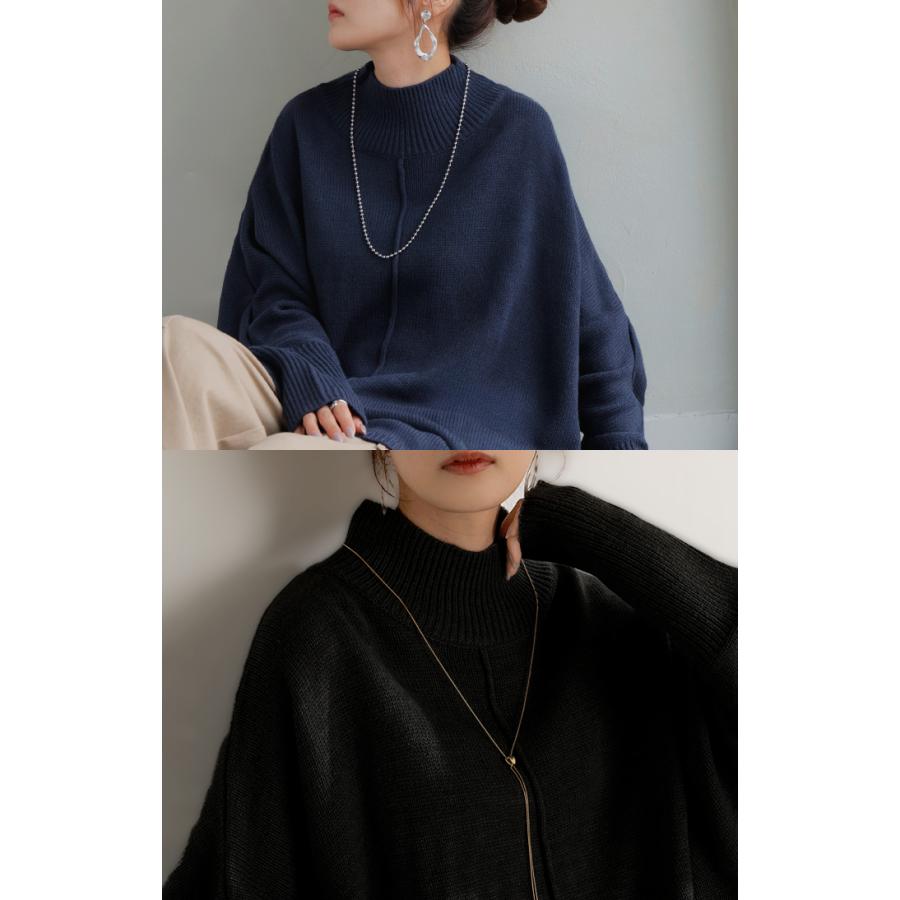 ニット ハイネック ドルマン レディース トップス ロング セーター プルオーバー 長袖 長い ドルマンスリーブ タートルネック リブ 無地 チュニック | HUG.U | 10