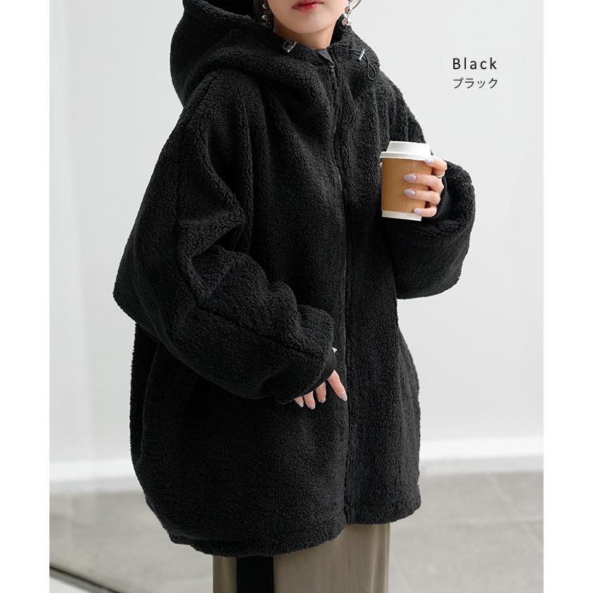 アウター ボア 裏起毛 レディース ボアジャケット 裏起毛ジャケット ロング ロングコート パーカー ジャケット ブルゾン オーバー コート ハイネック | HUG.U | 16