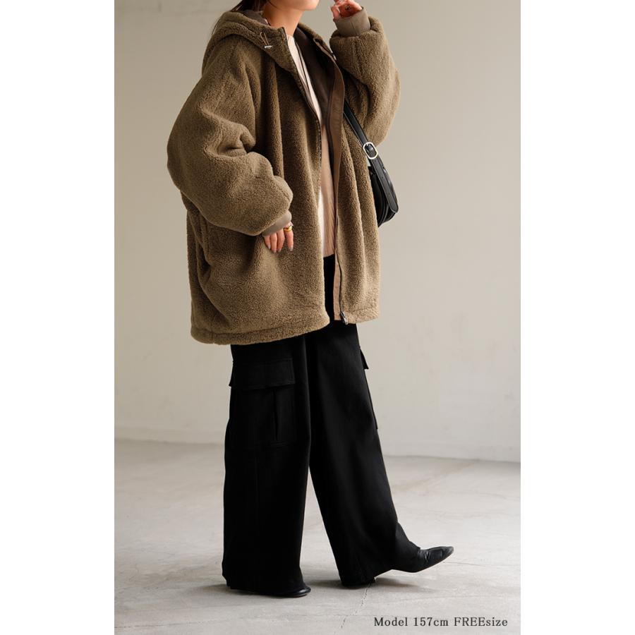 アウター ボア 裏起毛 レディース ボアジャケット 裏起毛ジャケット ロング ロングコート パーカー ジャケット ブルゾン オーバー コート ハイネック | HUG.U | 23