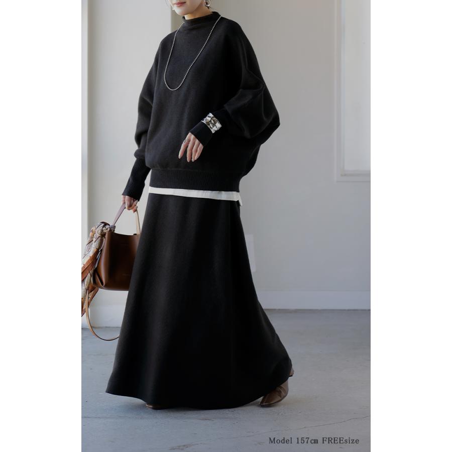 セットアップ 2点セット ニット スカート レディース トップス ボトムス セーター ロング 無地 フレアスカート ロングスカート 3way リブ チュニック ゆったり | HUG.U | 17