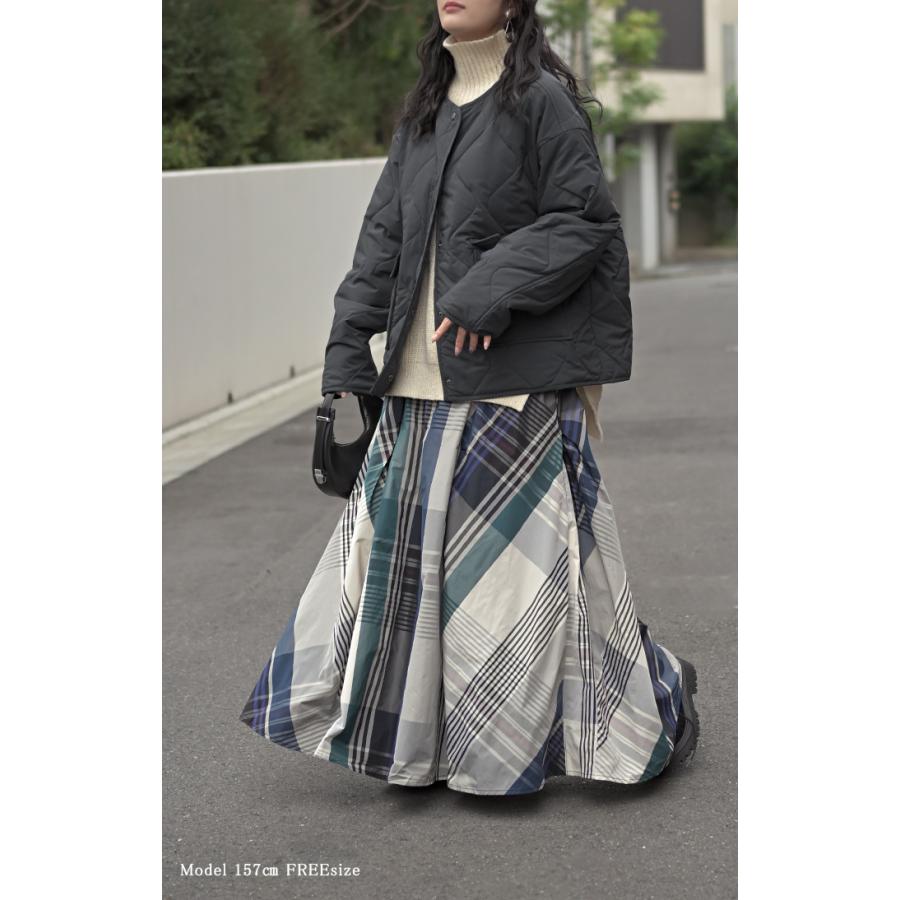 ジャケット 軽量 撥水 中綿 キルティング ジャスト丈 レディース アウター コート ブルゾン ミリタリー ノーカラー オーバーサイズ 大きいサイズ 体型カバー | HUG.U | 19