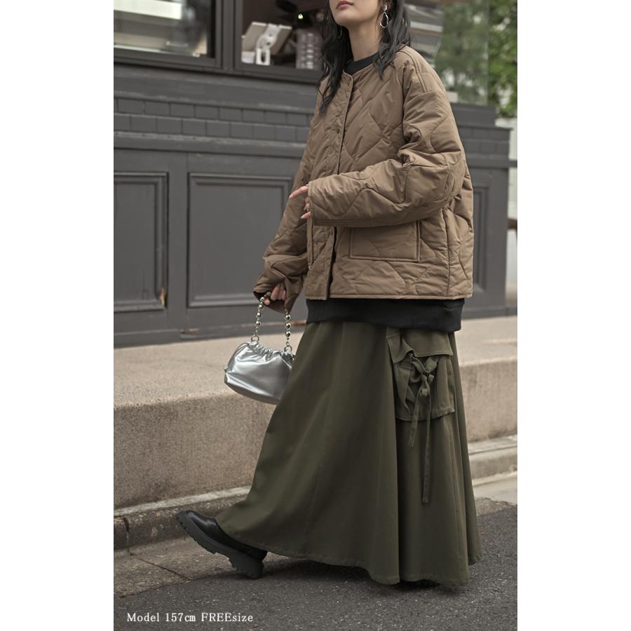 ジャケット 軽量 撥水 中綿 キルティング ジャスト丈 レディース アウター コート ブルゾン ミリタリー ノーカラー オーバーサイズ 大きいサイズ 体型カバー | HUG.U | 10
