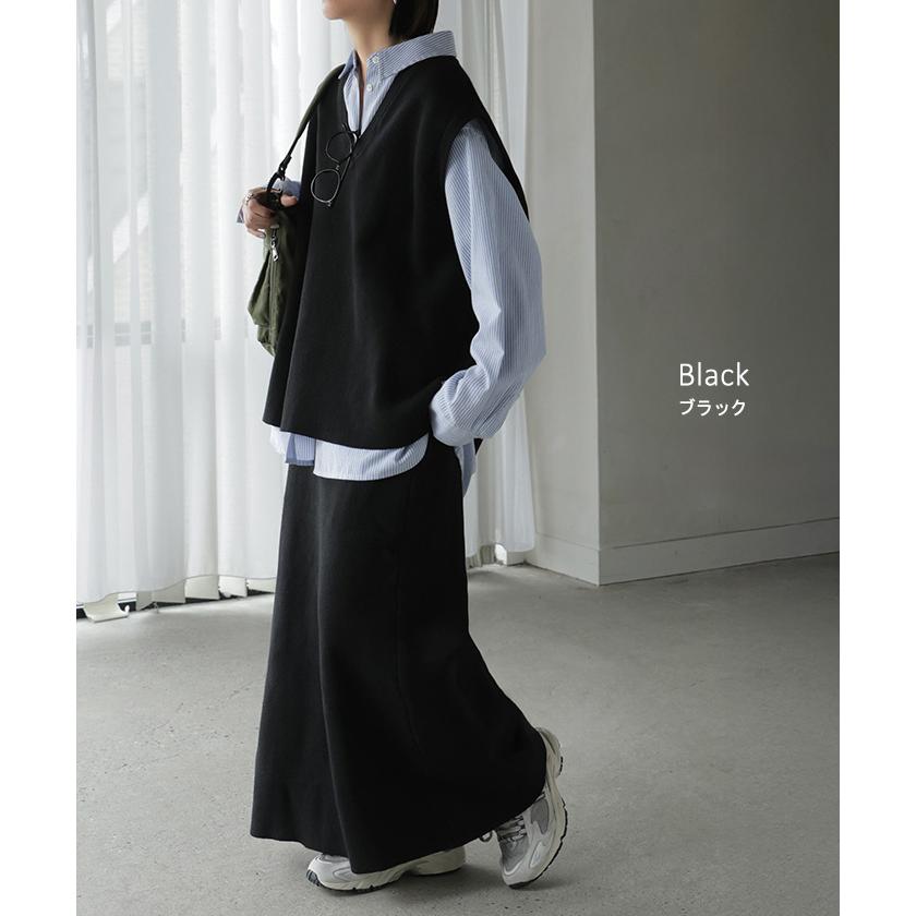 セットアップ ニットベスト スカート 2点セット レイヤード ニット ベスト ニットスカート ジレ トップス チュニック レディース ロングスカート 体型カバー | HUG.U | 15