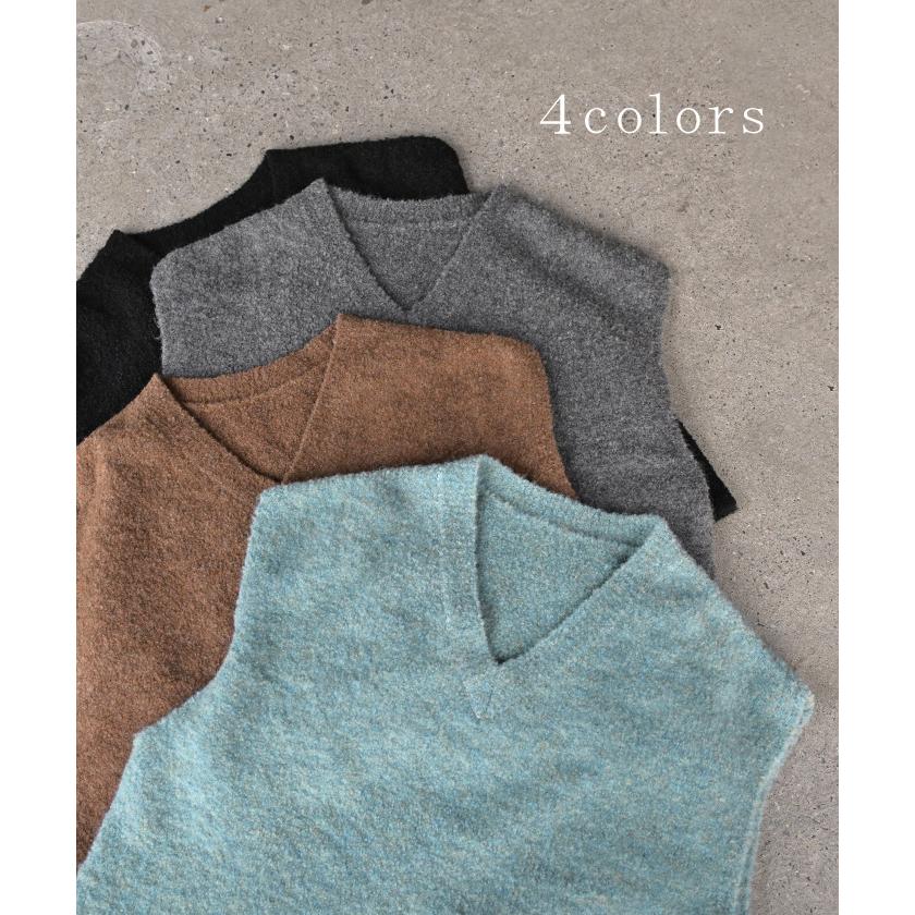 ベスト ニット ロング 選べる ネック レディース トップス セーター ジレ クルーネック Vネック チュニック ブークレ生地 コクーン レイヤード | HUG.U | 13