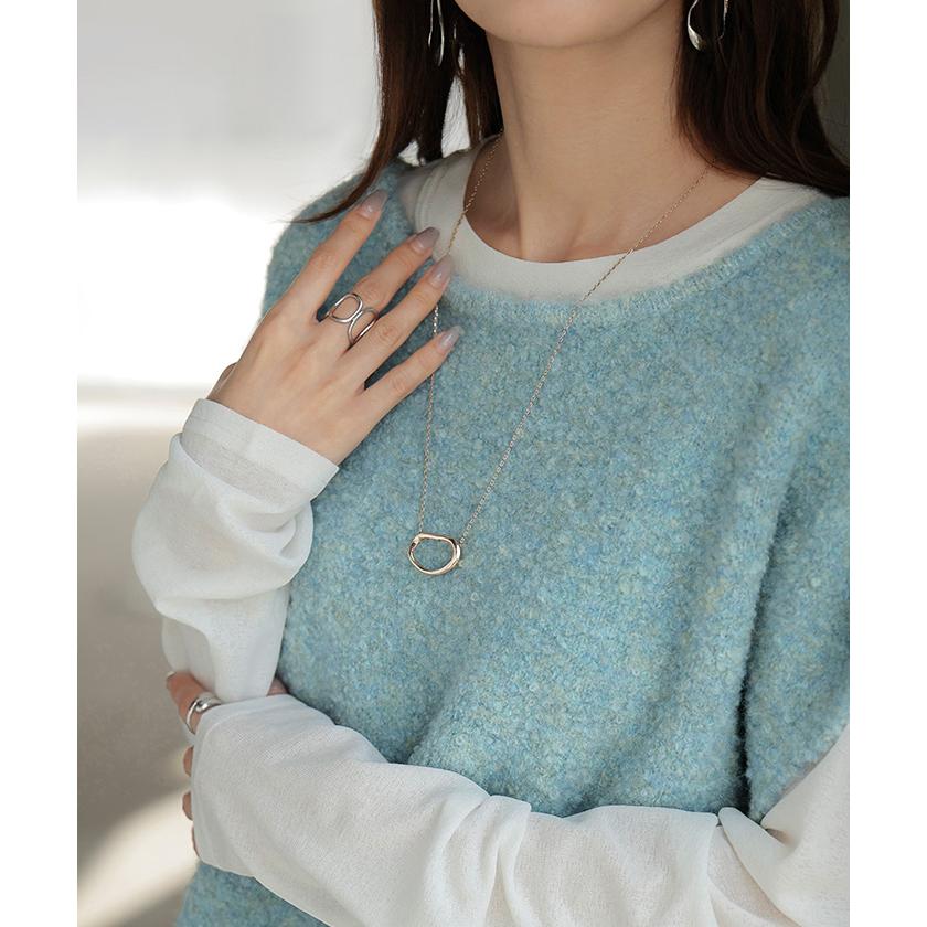 ベスト ニット ロング 選べる ネック レディース トップス セーター ジレ クルーネック Vネック チュニック ブークレ生地 コクーン レイヤード | HUG.U | 15