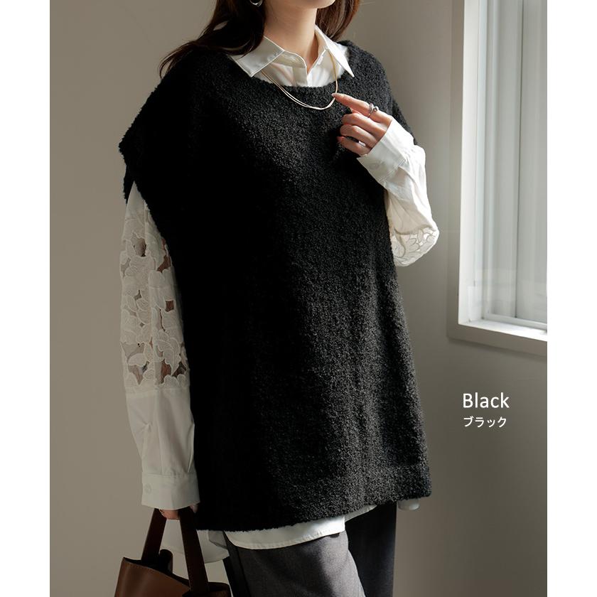 Y's チュニック　ジレ HUG.U ベスト レディース トップス ジレ フリンジ レイヤード 綿