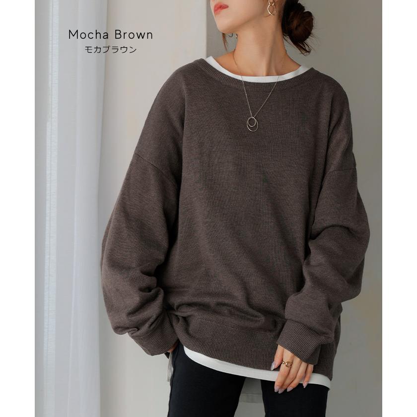 ニット 体感＋3.2℃ 吸湿 発熱　トップス ロング レディース セーター オーバー プルオーバー 長袖 チクチクしない 薄手 火山岩糸 クルーネック | HUG.U | 15