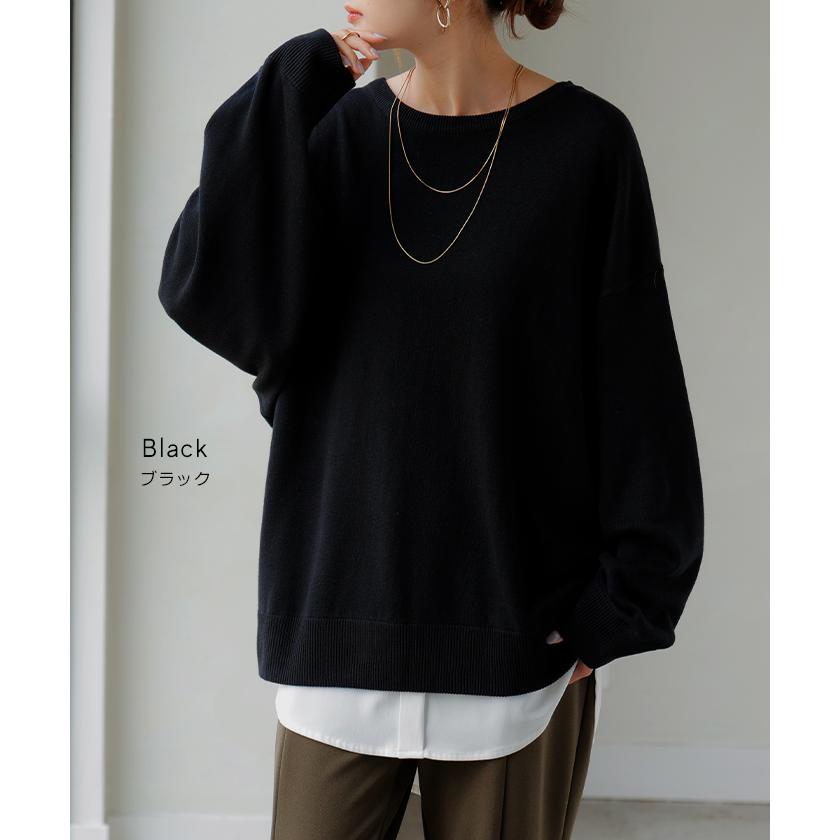 ニット 体感＋3.2℃ 吸湿 発熱　トップス ロング レディース セーター オーバー プルオーバー 長袖 チクチクしない 薄手 火山岩糸 クルーネック | HUG.U | 18