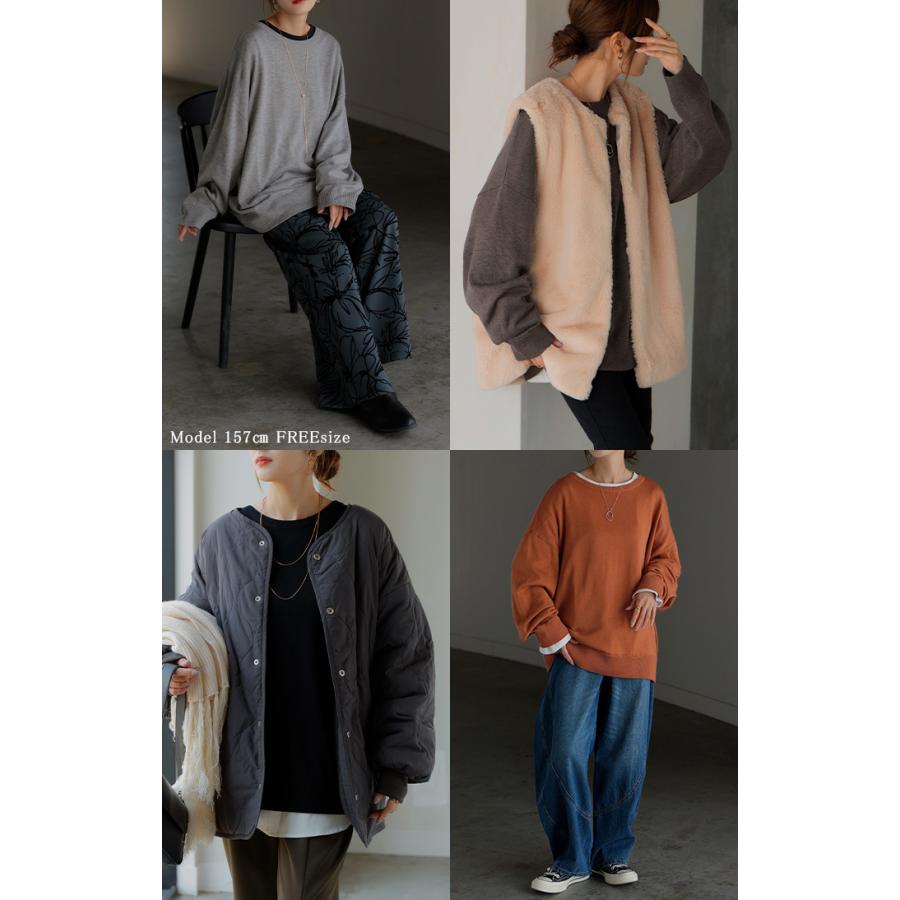 ニット 体感＋3.2℃ 吸湿 発熱　トップス ロング レディース セーター オーバー プルオーバー 長袖 チクチクしない 薄手 火山岩糸 クルーネック | HUG.U | 21