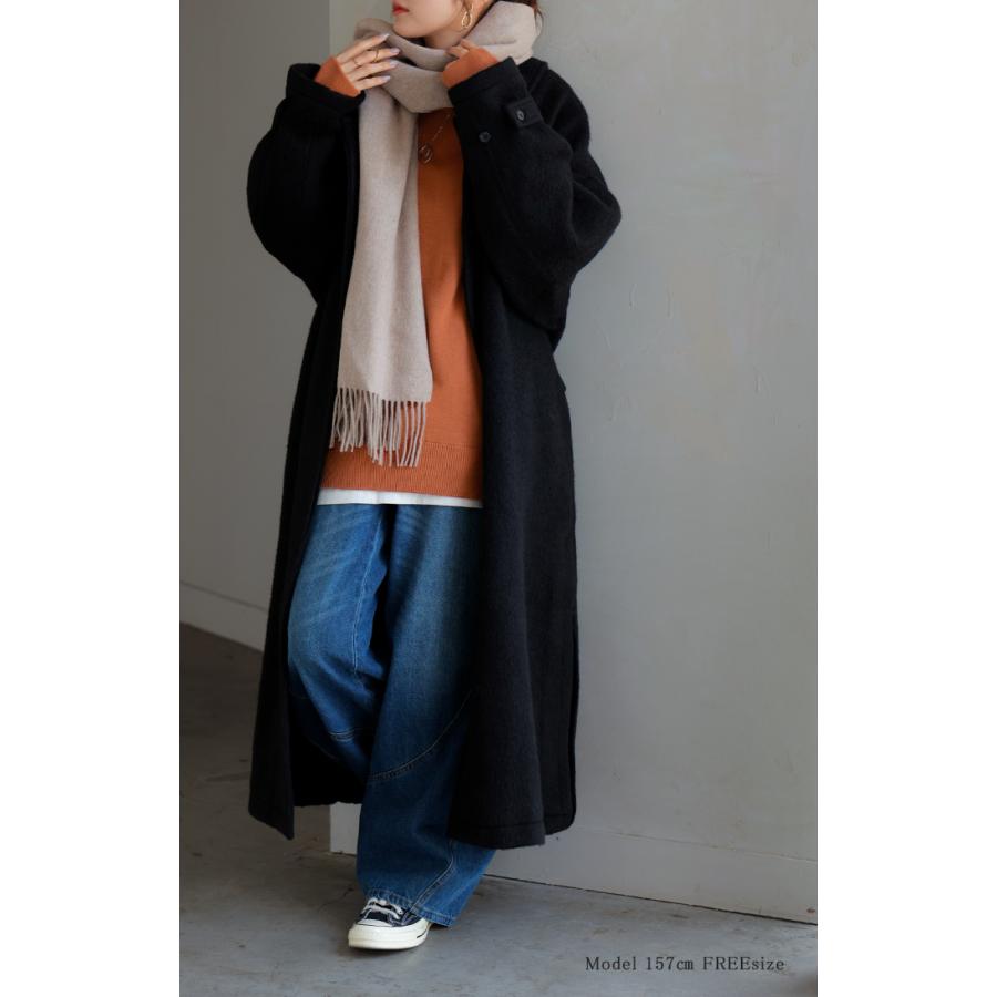 ニット 体感＋3.2℃ 吸湿 発熱　トップス ロング レディース セーター オーバー プルオーバー 長袖 チクチクしない 薄手 火山岩糸 クルーネック | HUG.U | 09