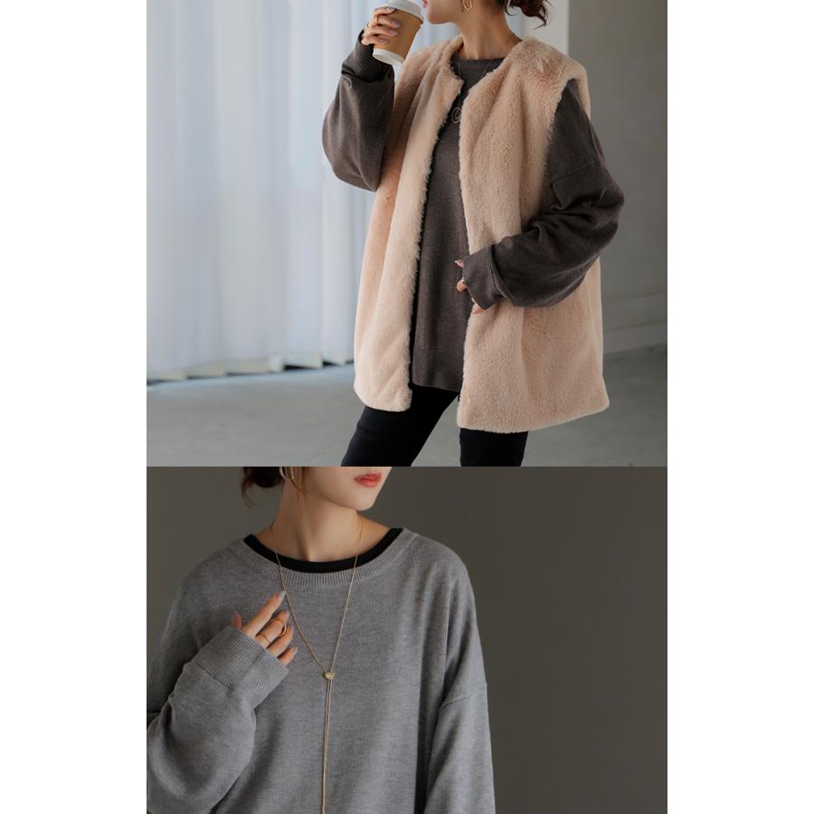 ニット 体感＋3.2℃ 吸湿 発熱　トップス ロング レディース セーター オーバー プルオーバー 長袖 チクチクしない 薄手 火山岩糸 クルーネック | HUG.U | 11