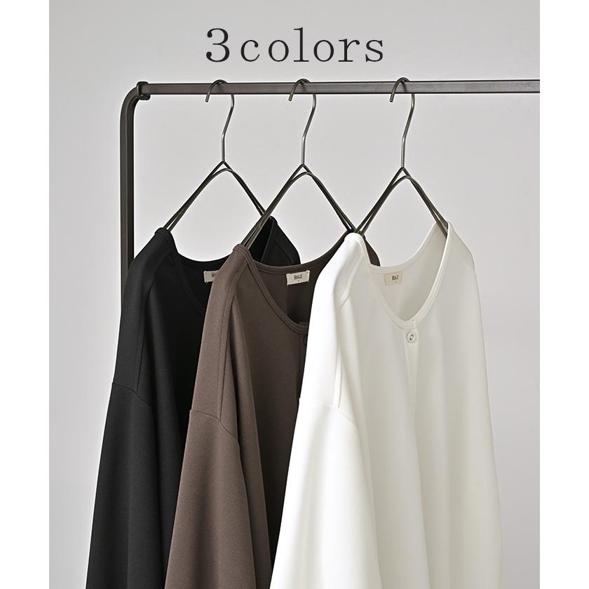 ブラウス ノーカラー トップス レディース ロング バンドカラー シャツ クルーネック チュニック 長袖 無地 ボリュームスリーブ ストレッチ シワになりにくい | HUG.U | 12