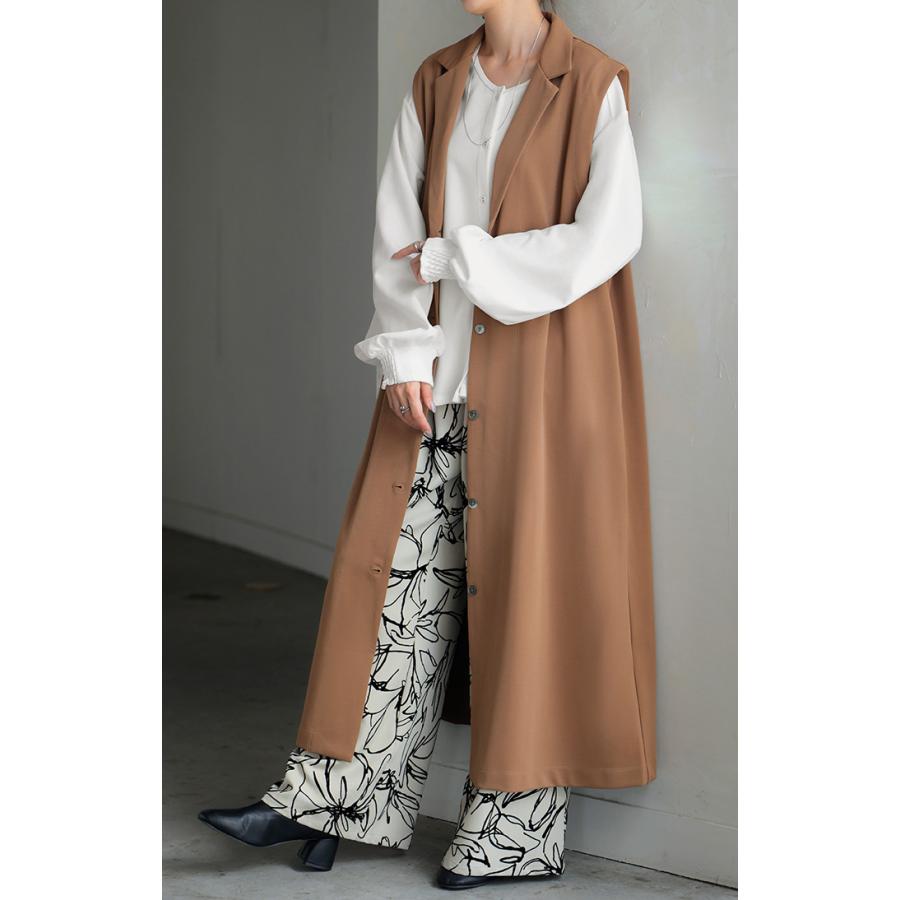 ブラウス ノーカラー トップス レディース ロング バンドカラー シャツ クルーネック チュニック 長袖 無地 ボリュームスリーブ ストレッチ シワになりにくい | HUG.U | 19