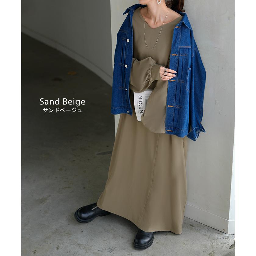 ワンピース ロング パフスリーブ Vネック レディース ワンピ ロングワンピース ロングワンピ Aライン マキシ マキシワンピース ボリュームスリーブ | HUG.U | 13