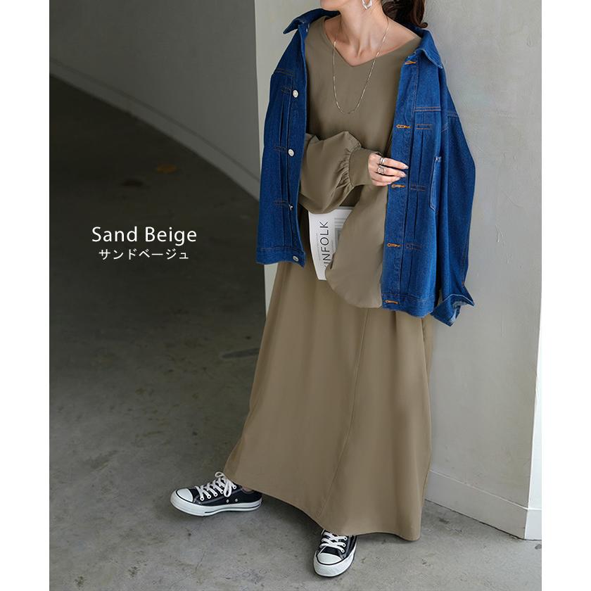 ワンピース ロング パフスリーブ Vネック レディース ワンピ ロングワンピース ロングワンピ Aライン マキシ マキシワンピース ボリュームスリーブ | HUG.U | 13