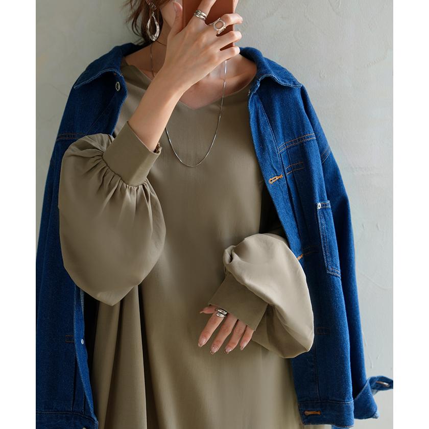 ワンピース ロング パフスリーブ Vネック レディース ワンピ ロングワンピース ロングワンピ Aライン マキシ マキシワンピース ボリュームスリーブ | HUG.U | 17