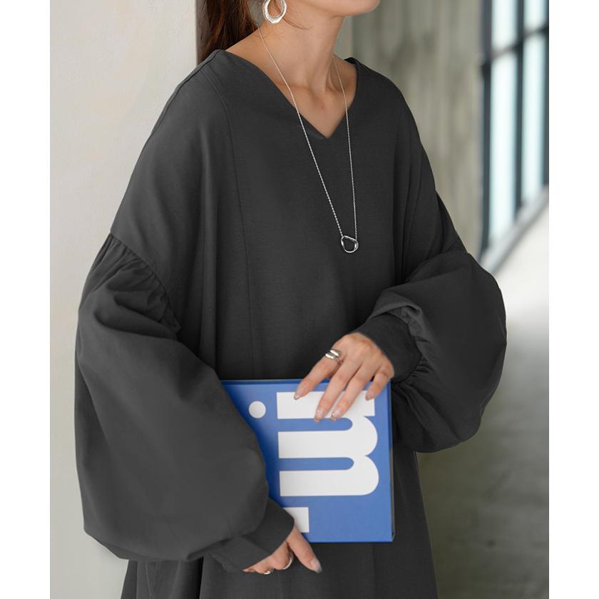 ワンピース ロング パフスリーブ Vネック レディース ワンピ ロングワンピース ロングワンピ Aライン マキシ マキシワンピース ボリュームスリーブ | HUG.U | 22