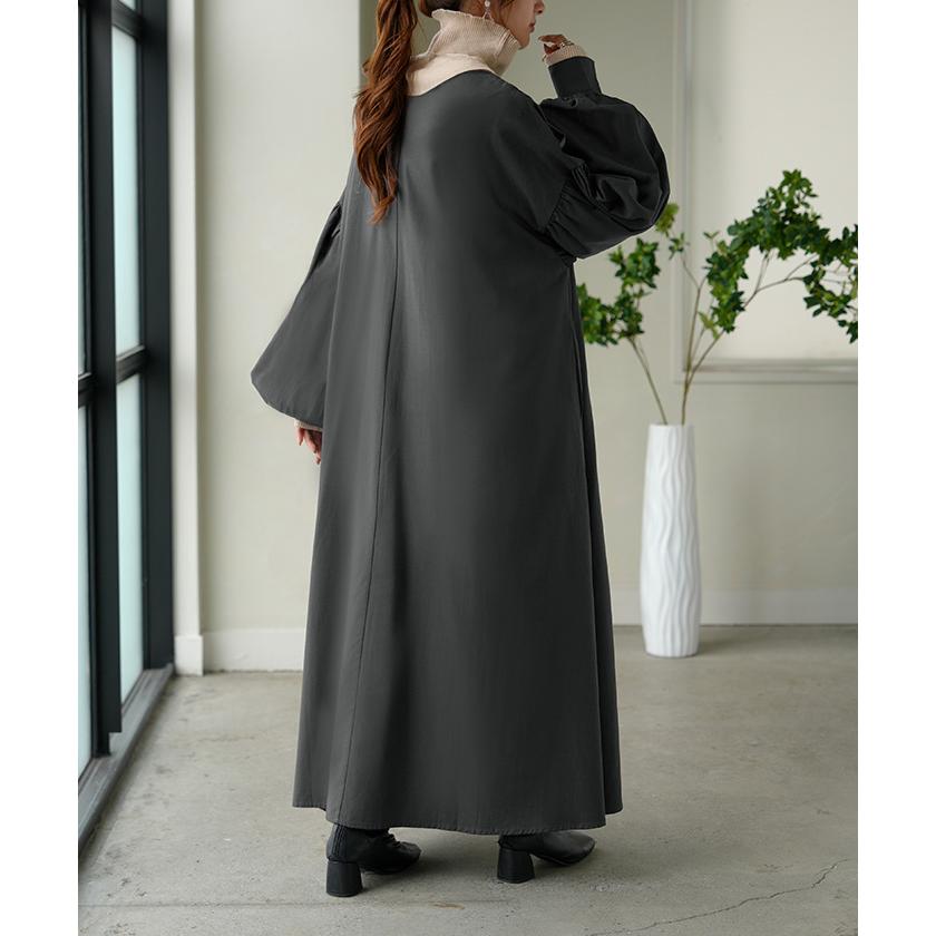 ワンピース ロング パフスリーブ Vネック レディース ワンピ ロングワンピース ロングワンピ Aライン マキシ マキシワンピース ボリュームスリーブ | HUG.U | 10