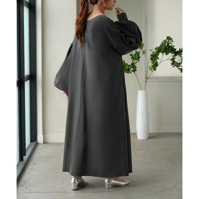 ワンピース ロング パフスリーブ Vネック レディース ワンピ ロングワンピース ロングワンピ Aライン マキシ マキシワンピース ボリュームスリーブ | HUG.U | 10