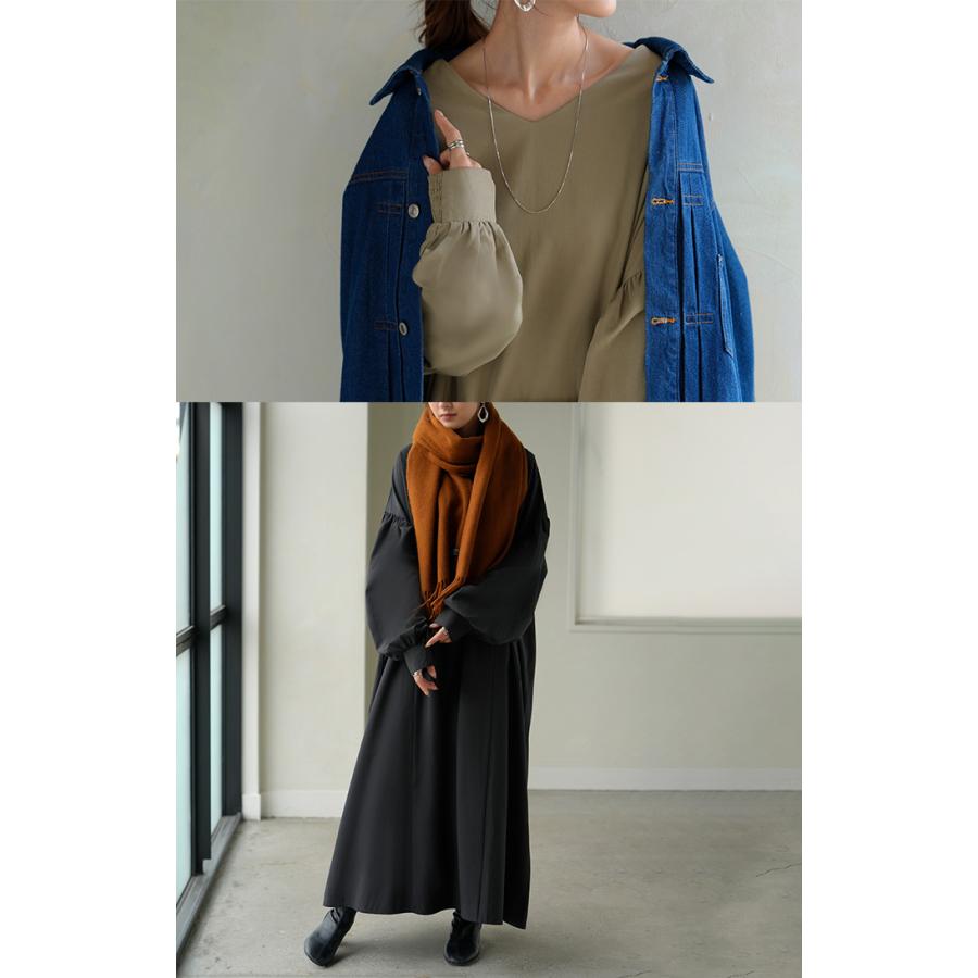 ワンピース ロング パフスリーブ Vネック レディース ワンピ ロングワンピース ロングワンピ Aライン マキシ マキシワンピース ボリュームスリーブ | HUG.U | 11