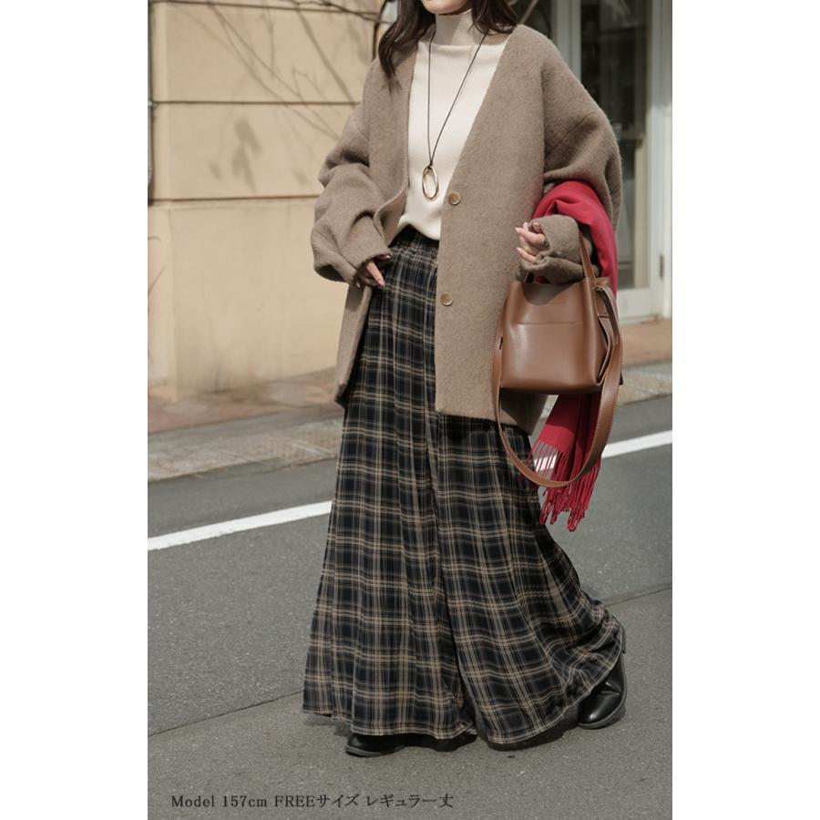 パンツ 裏起毛 秘密の暖か フレアパンツ シフォン プリーツ ワイド レディース ワイドパンツ ロング ロングパンツ 柄 シワになりにくい 体型カバー | HUG.U | 06