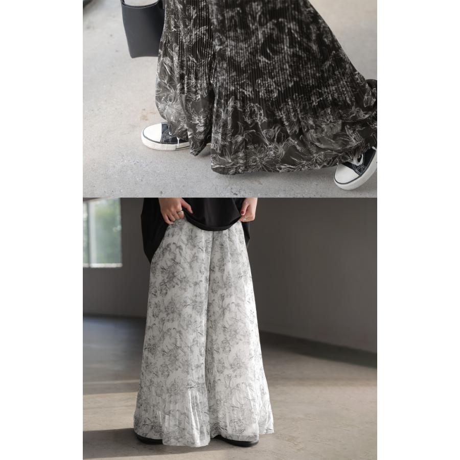 パンツ フレア シフォン プリーツ ワイド レディース ワイドパンツ ロング ロングパンツ シフォンパンツ チェック 花 柄 シワになりにくい 裏起毛 体型カバー | HUG.U | 14