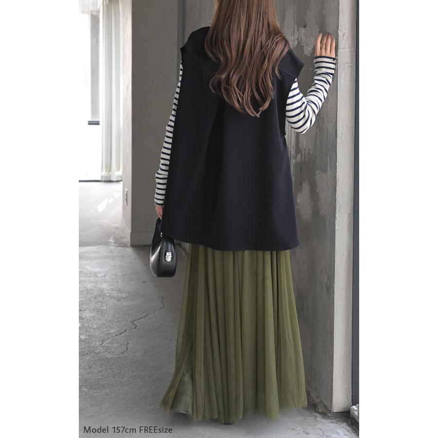 ベスト ジレ ロングベスト レディース チュニック トップス ノーカラ― Vネック ロング ロングジレ ノースリーブ 羽織 レイヤード 体型カバー きれいめ おしゃれ | HUG.U | 16