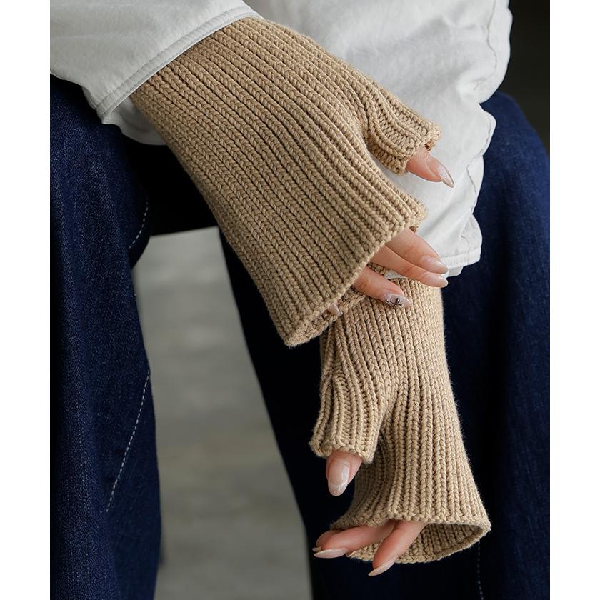 アームウォーマー ニット 綿100 レディース アームカバー ハンドウォーマー ロング ワイド 指穴 手袋 てぶくろ グローブ 保温 温活 冷え取り 無地 | HUG.U | 23