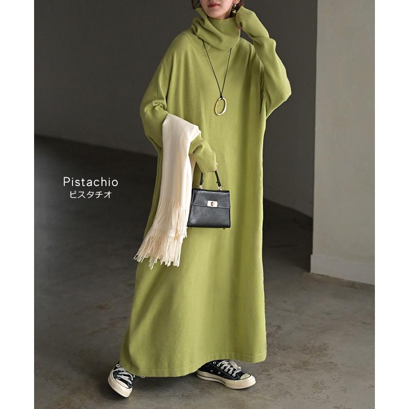 ワンピース ニット タートルネック ロング ワンピ セーター レディース 指穴 ニットワンピース ニットワンピ ロングワンピース 長袖 | HUG.U | 21