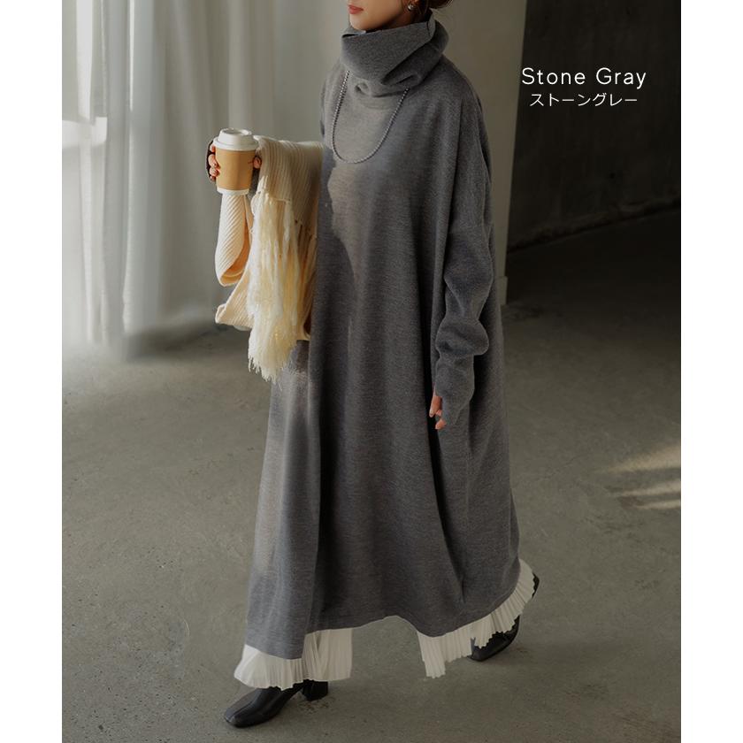 ワンピース ニット タートルネック ロング ワンピ セーター レディース 指穴 ニットワンピース ニットワンピ ロングワンピース 長袖 | HUG.U | 25