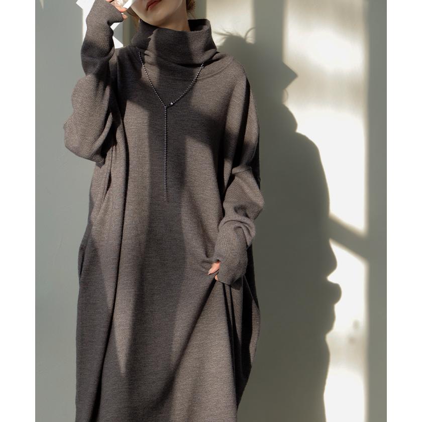 ワンピース ニット タートルネック ロング ワンピ セーター レディース 指穴 ニットワンピース ニットワンピ ロングワンピース 長袖 | HUG.U | 11