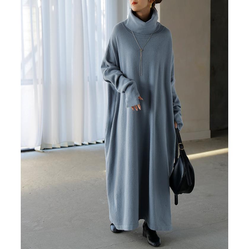 ワンピース ニット タートルネック ロング ワンピ セーター レディース 指穴 ニットワンピース ニットワンピ ロングワンピース 長袖 | HUG.U | 12