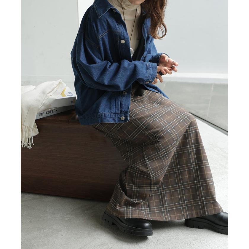 スカート ロング チェック レディース ?ロングスカート ナロースカート ボトムス ボトム 微起毛 洗える フレア フレアスカート マキシ ウエストゴム | HUG.U | 13
