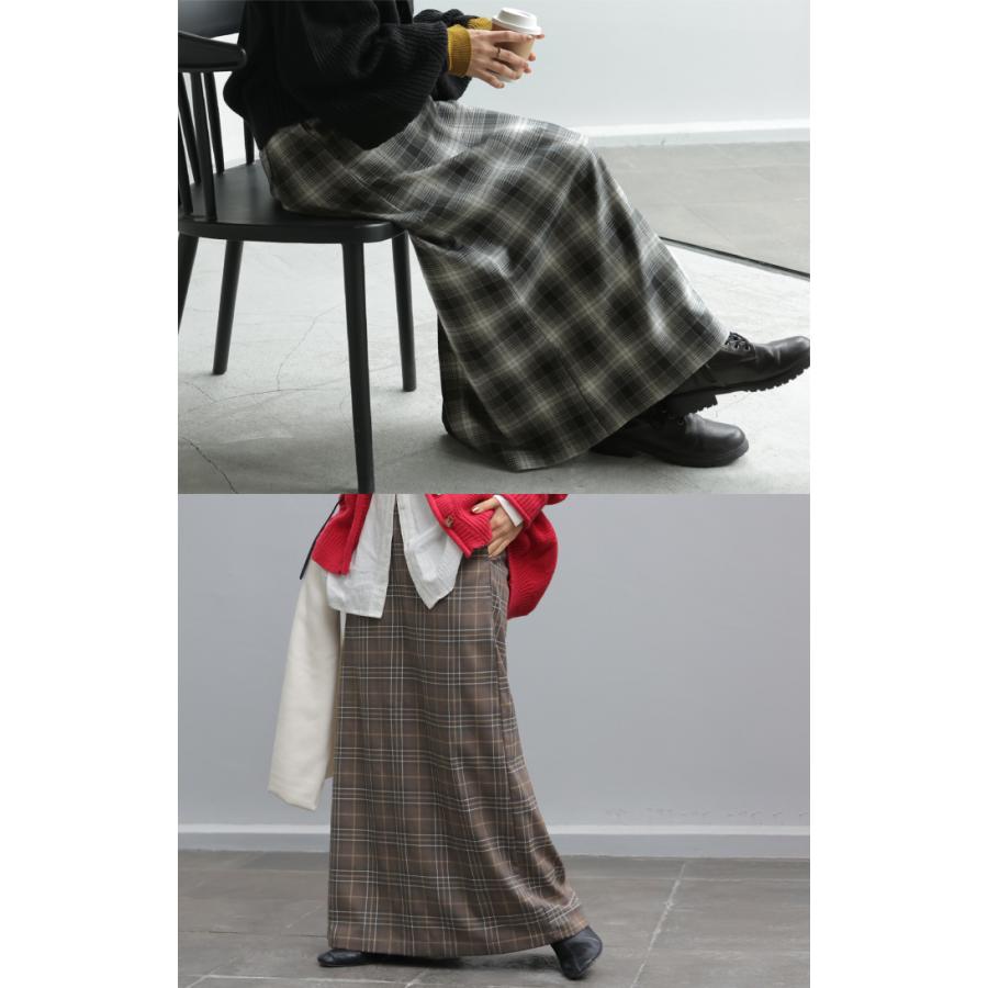 スカート ロング チェック レディース ?ロングスカート ナロースカート ボトムス ボトム 微起毛 洗える フレア フレアスカート マキシ ウエストゴム | HUG.U | 21