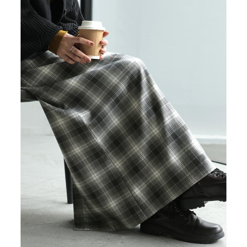 スカート ロング チェック レディース ?ロングスカート ナロースカート ボトムス ボトム 微起毛 洗える フレア フレアスカート マキシ ウエストゴム | HUG.U | 06