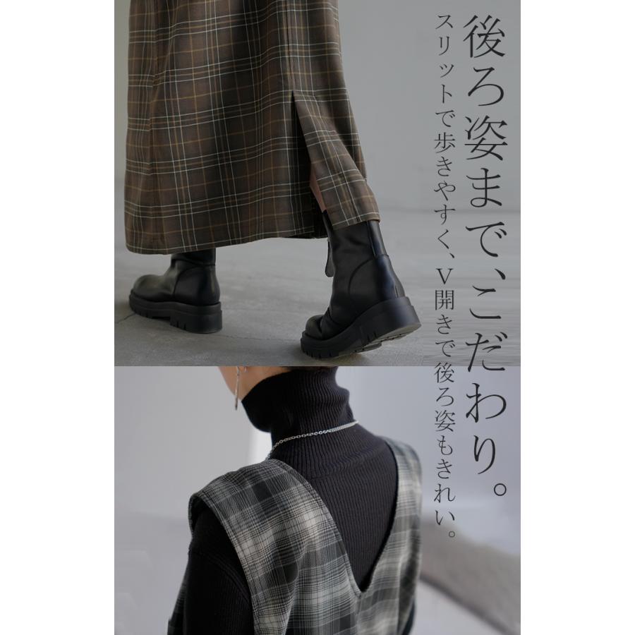 ワンピース ジレ ジャンパースカート 2way チェック ウォッシャブル サロペット レディース ロング ロングワンピース シワになりにくい 微 起毛 レイヤード | HUG.U | 18