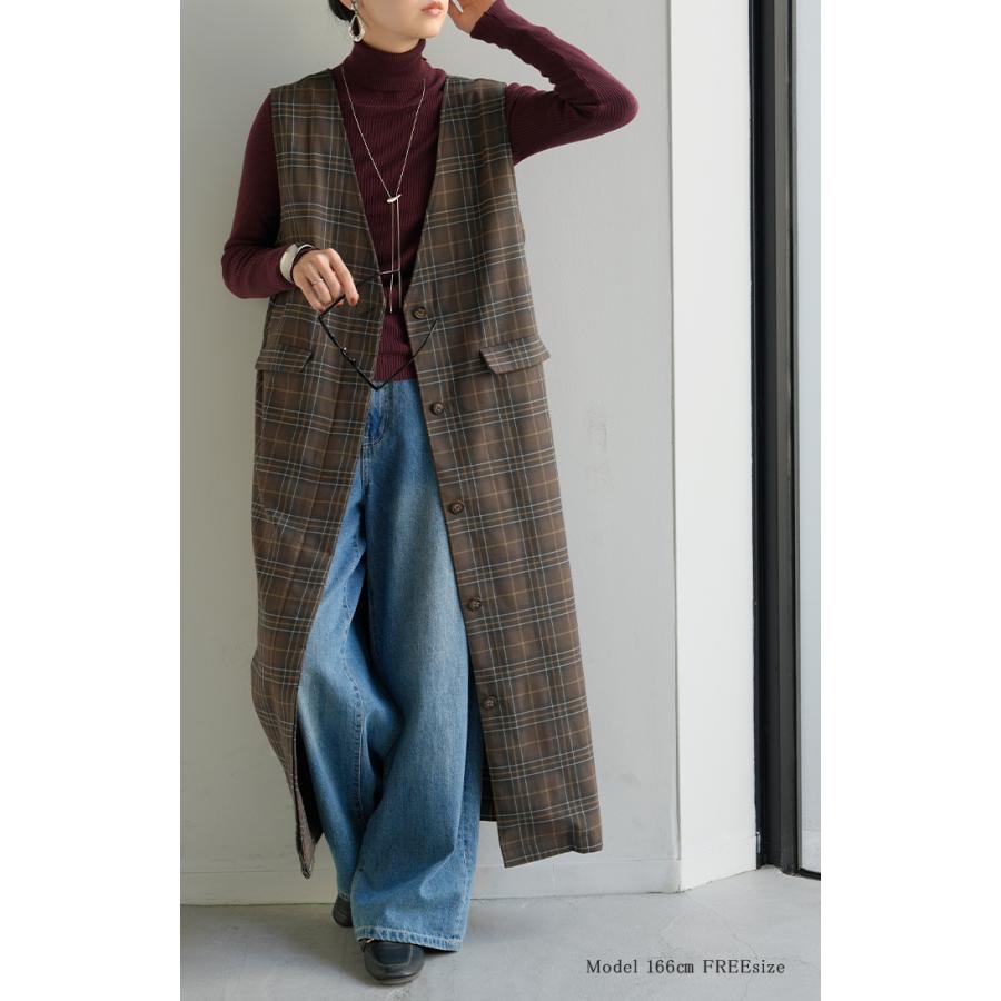 ワンピース ジレ ジャンパースカート 2way チェック ウォッシャブル サロペット レディース ロング ロングワンピース シワになりにくい 微 起毛 レイヤード | HUG.U | 04