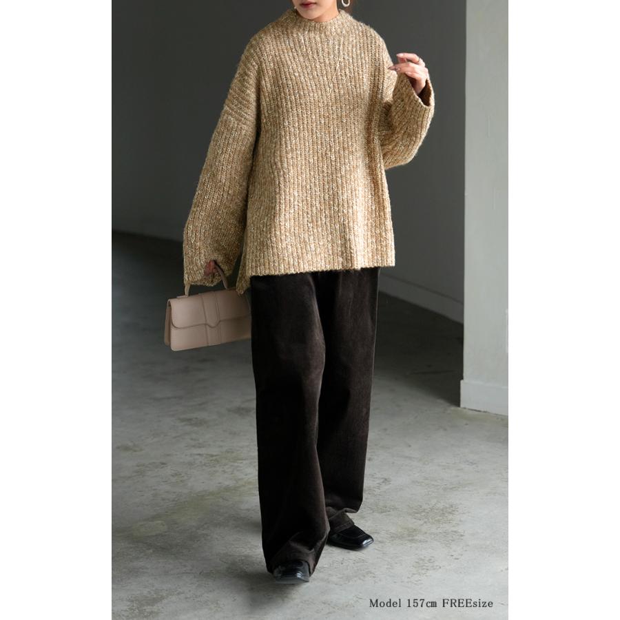 ニット メランジ ボトルネック レディース トップス セーター リブ オーバー プルオーバー リブ編み ローゲージニット ハイネック スリット | HUG.U | 22