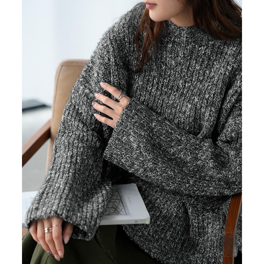 ニット メランジ ボトルネック レディース トップス セーター リブ オーバー プルオーバー リブ編み ローゲージニット ハイネック スリット | HUG.U | 06