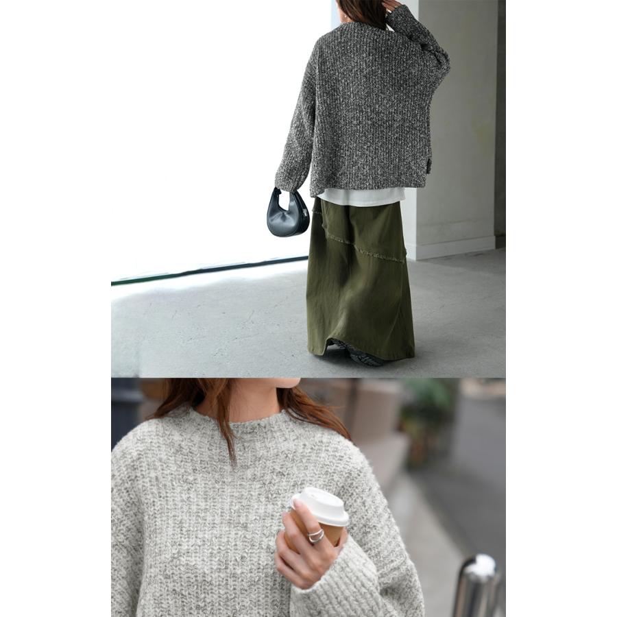 ニット メランジ ボトルネック レディース トップス セーター リブ オーバー プルオーバー リブ編み ローゲージニット ハイネック スリット | HUG.U | 10