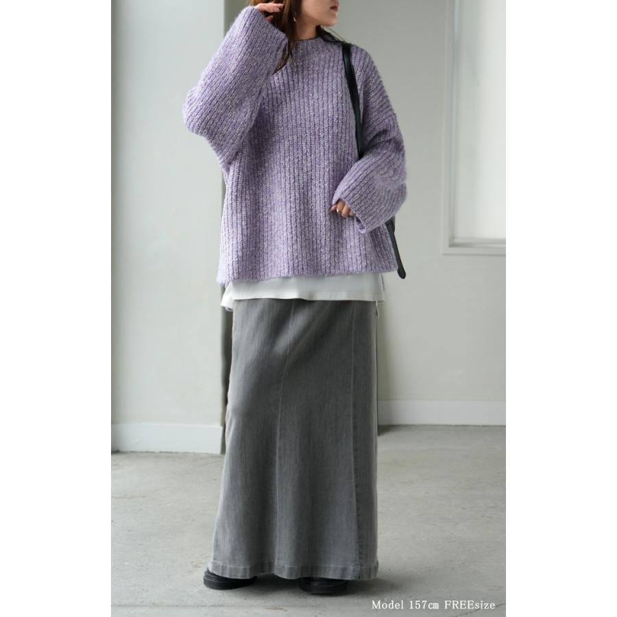 ニット メランジ ボトルネック レディース トップス セーター リブ オーバー プルオーバー リブ編み ローゲージニット ハイネック スリット | HUG.U | 12