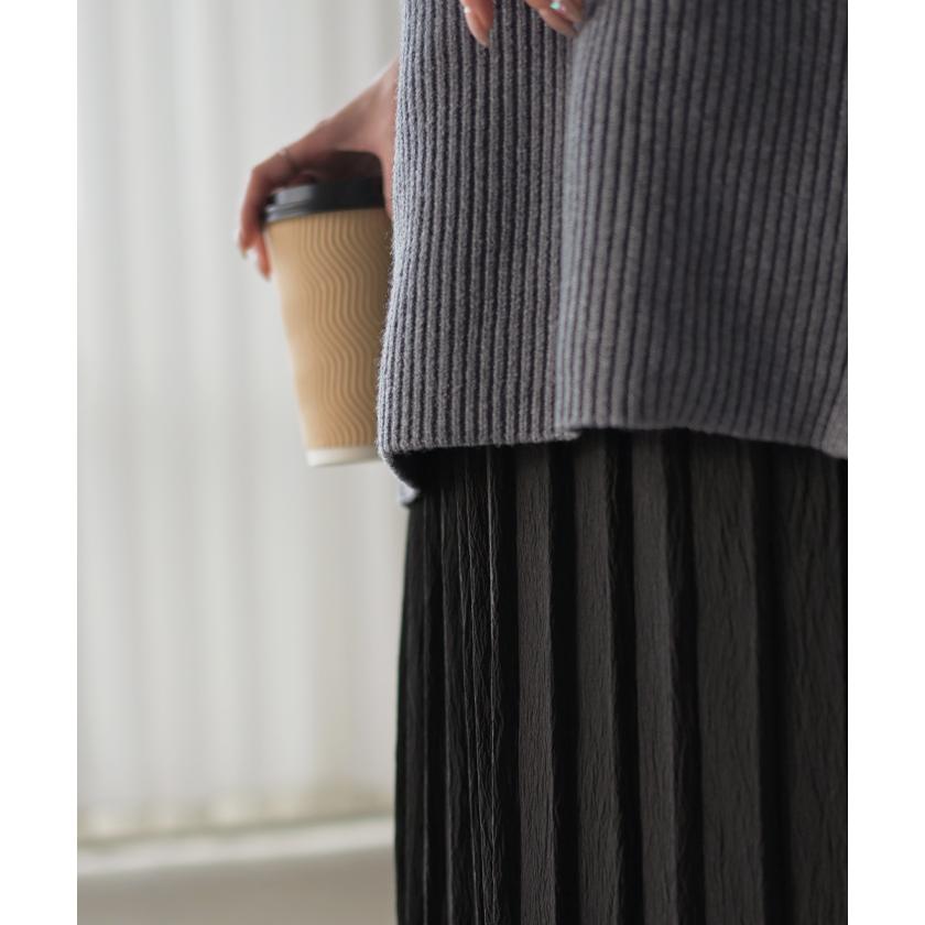 ニット ワンピース 2点セット セットアップ プリーツ レディース トップス アンサンブル セーター プルオーバー 異素材 ドッキング ワンピ ロングワンピース | HUG.U | 13