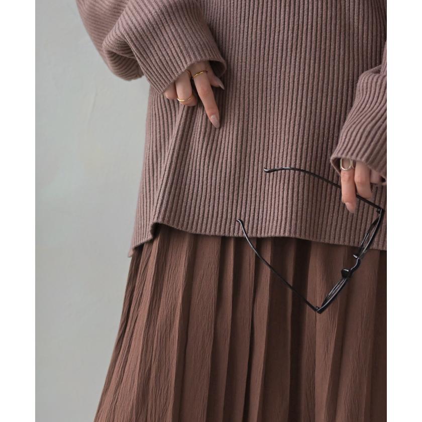 ニット ワンピース 2点セット セットアップ プリーツ レディース トップス アンサンブル セーター プルオーバー 異素材 ドッキング ワンピ ロングワンピース | HUG.U | 20