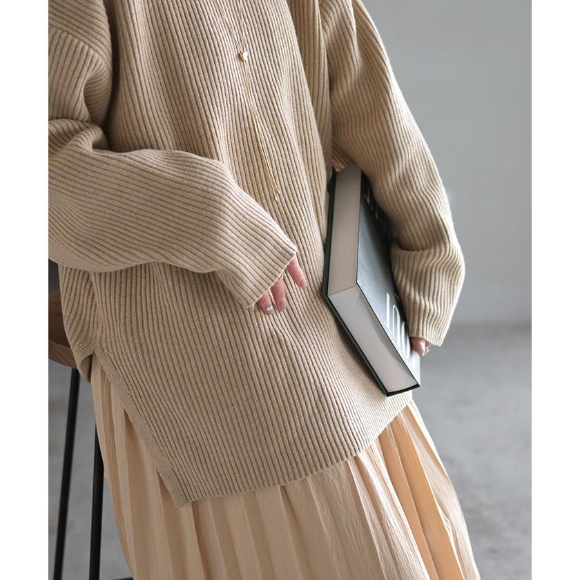 ニット ワンピース 2点セット セットアップ プリーツ レディース トップス アンサンブル セーター プルオーバー 異素材 ドッキング ワンピ ロングワンピース | HUG.U | 05