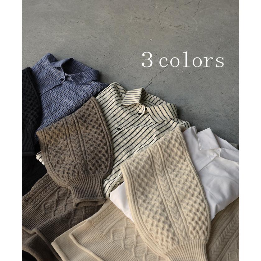 アンサンブル レディース トップス ロング セット セーター ブラウス チュニック ストライプシャツ リブ ボリュームスリーブ 重ね着 | HUG.U | 12